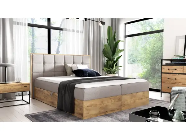 PRATO K10 łóżko kontynentalne 180x200 z pojemnikiem, drewniana skrzynia